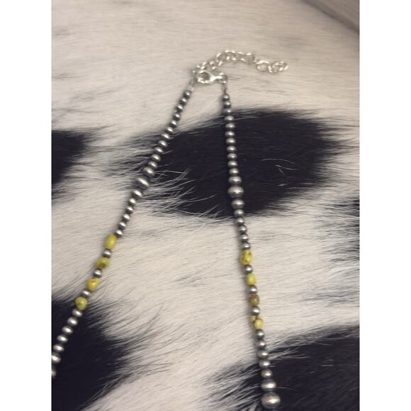 Native American Sterling Silver Palomino Turquoise Navajo Pearl Necklace 18”-20” - Picture 6 of 9